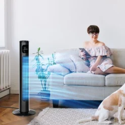 HOMCOM 37.75" Tower Fan Cooling For Bedroom With 3 Speeds, 12H Timer, 70° Oscillating, LED Panel, And Remote Control, Black