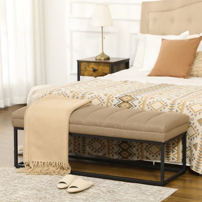 HOMCOM 47.25" End Of Bed Bench With Channel Tufted Design, Upholstered Ottoman Bench With Steel Legs For Bedroom, Entryway, Brown 1 HOMCOM 47.25" End Of Bed Bench With Channel Tufted Design, Upholstered Ottoman Bench With Steel Legs For Bedroom, Entryway, Brown