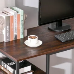 HOMCOM L-Shaped Home Office Desk With Bottom Tower Shelf, 3 Cube Shelves, Computer Writing Desk With Metal Frame, Walnut Brown -Homcom GUEST 217efddb c515 4ab5 8298 efd14911462d