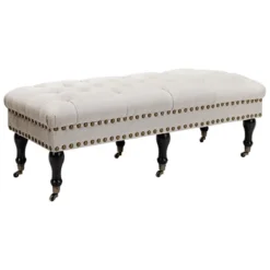 HOMCOM Mobile Upholstered Bench Rolling Button-Tufted Fabric Accent Ottoman With Nailhead Trim & Wheels 13 HOMCOM Mobile Upholstered Bench Rolling Button-Tufted Fabric Accent Ottoman With Nailhead Trim & Wheels -Homcom GUEST 2204e323 8960 4aa5 8af5 ed7d4a88ccc6