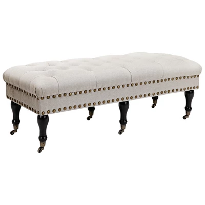 HOMCOM Mobile Upholstered Bench Rolling Button-Tufted Fabric Accent Ottoman With Nailhead Trim & Wheels 7 HOMCOM Mobile Upholstered Bench Rolling Button-Tufted Fabric Accent Ottoman With Nailhead Trim & Wheels - Image 7