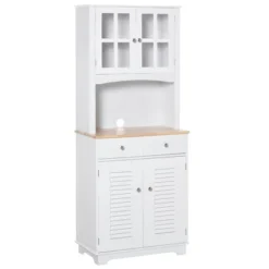 HOMCOM 67" Modern Buffet With Hutch, Louvered Kitchen Pantry Microwave Cabinet With Framed Glass Doors And 2 Drawers, White -Homcom GUEST 222e08ab 4f68 4c38 97c6 37c8d6b86790