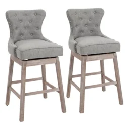 HOMCOM Upholstered Fabric Bar Height Bar Stools Set Of 2, 180° Swivel Nailhead-Trim Pub Chairs, 30" Seat Height With Rubber Wood Legs 13 HOMCOM Upholstered Fabric Bar Height Bar Stools Set Of 2, 180° Swivel Nailhead-Trim Pub Chairs, 30" Seat Height With Rubber Wood Legs -Homcom GUEST 228d988b ea4a 4945 beeb 8b4a1a3d4ff1