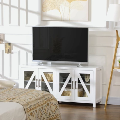 HOMCOM TV Cabinet Stand For TVs Up To 58", Entertainment Center With Adjustable Shelves, 4 Glass Doors And 4 Cable Holes For Living Room, White 1 HOMCOM TV Cabinet Stand For TVs Up To 58", Entertainment Center With Adjustable Shelves, 4 Glass Doors And 4 Cable Holes For Living Room, White