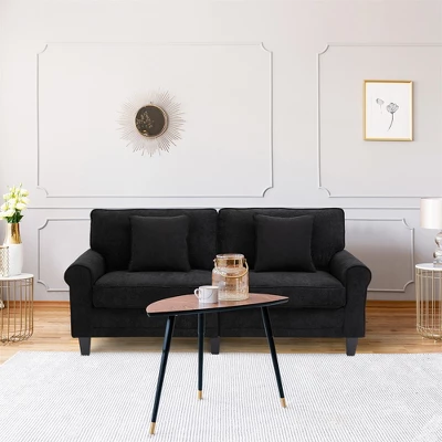 HOMCOM Modern 3-Seater Sofa 78" Thick Padded Comfy Couch With 2 Pillows, Corduroy Fabric Upholstery, Pine Wood Legs And Rounded Arms For Living Room 1 HOMCOM Modern 3-Seater Sofa 78" Thick Padded Comfy Couch With 2 Pillows, Corduroy Fabric Upholstery, Pine Wood Legs And Rounded Arms For Living Room