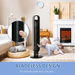 HOMCOM 39.25" Tower Fan Cooling For Bedroom With 80° Oscillating, 3 Speed, 12h Timer, LED Sensor Panel, Remote Control, Handle, Black -Homcom GUEST 25049862 79f8 468a abc3 8dd0d5f0527e