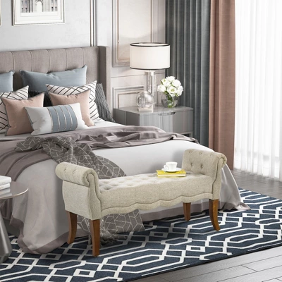 HOMCOM Traditional Style Entryway Bed End Shoe Bench With Button Tufted And Rounded Arm For Living Room 2 HOMCOM Traditional Style Entryway Bed End Shoe Bench With Button Tufted And Rounded Arm For Living Room - Image 2