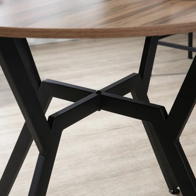 HOMCOM Industrial Dining Table Set Space-Saving Kitchen Table And Chairs Set With Round Table Padded Seat And Steel Frame Brown 5 Piece 5 HOMCOM Industrial Dining Table Set Space-Saving Kitchen Table And Chairs Set With Round Table Padded Seat And Steel Frame Brown 5 Piece - Image 5