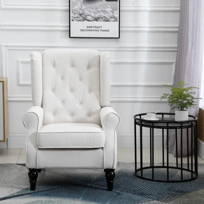 HOMCOM Button-Tufted Accent Chair With High Wingback, Rounded Cushioned Armrests And Thick Padded Seat 1 HOMCOM Button-Tufted Accent Chair With High Wingback, Rounded Cushioned Armrests And Thick Padded Seat