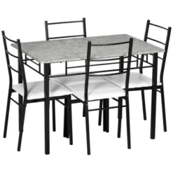 HOMCOM Kitchen Table And Chairs For 4, Modern Dining Table Set With Padded Sponge Cushion Chairs And Marble Textures Dining Table, Light Gray, Black -Homcom GUEST 2967f887 1bca 459f 93b9 2e7efce33c56