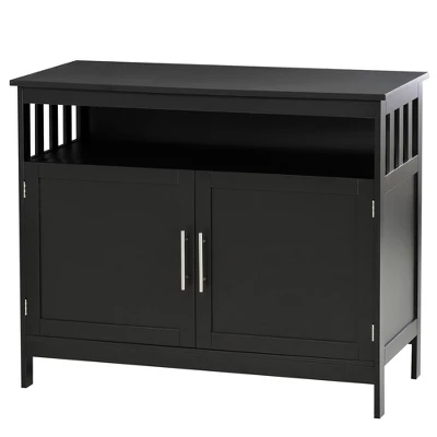 HOMCOM Kitchen Sideboard, Buffet Cabinet, Wooden Storage Console Table With 2-Level Cabinet And Open Shelf, Black 3 HOMCOM Kitchen Sideboard, Buffet Cabinet, Wooden Storage Console Table With 2-Level Cabinet And Open Shelf, Black - Image 3