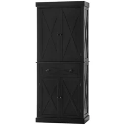 HOMCOM Freestanding Modern Farmhouse 4 Door Kitchen Pantry Cabinet, Storage Cabinet Organizer With 6-Tiers, 1 Drawer And 4 Adjustable Shelves, Black 7 HOMCOM Freestanding Modern Farmhouse 4 Door Kitchen Pantry Cabinet, Storage Cabinet Organizer With 6-Tiers, 1 Drawer And 4 Adjustable Shelves, Black -Homcom GUEST 2abc10ba 015f 4bee a3b9 8e3aa35afea8