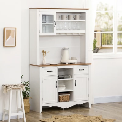 HOMCOM 71" Kitchen Buffet With Hutch, Farmhouse Style Storage Pantry With 2 Drawers, 3 Door Cabinets And 3 Shelves, White 2 HOMCOM 71" Kitchen Buffet With Hutch, Farmhouse Style Storage Pantry With 2 Drawers, 3 Door Cabinets And 3 Shelves, White - Image 2