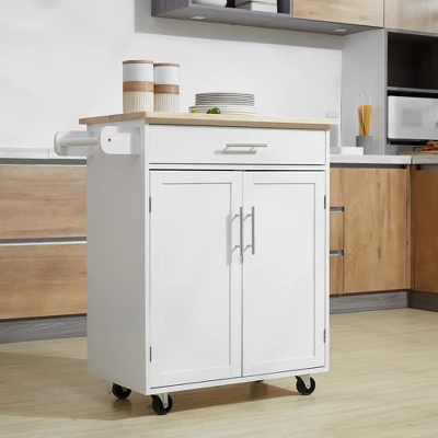 HOMCOM Kitchen Island Cart Rolling Trolley Cart With Drawer, Storage Cabinet & Towel Rack 2 HOMCOM Kitchen Island Cart Rolling Trolley Cart With Drawer, Storage Cabinet & Towel Rack - Image 2