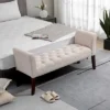 HOMCOM End Of Bed Bench With Button Tufted Design, Upholstered Bench With Arms And Solid Wood Legs For Bedroom