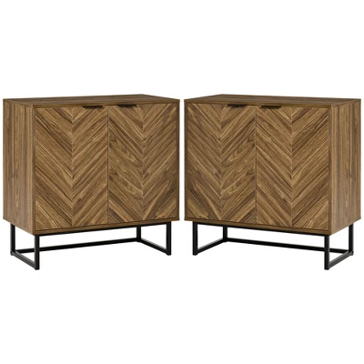 HOMCOM Sideboard Accent Storage Cabinet Double Door Kitchen Cupboard With 3 Level Adjustable Shelf Set Of 2 Walnut 3 HOMCOM Sideboard Accent Storage Cabinet Double Door Kitchen Cupboard With 3 Level Adjustable Shelf Set Of 2 Walnut - Image 3