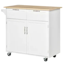 HOMCOM 41" Modern Rolling Kitchen Island On Wheels, Utility Cart Storage Trolley With Rubberwood Top & Drawers, White 7 HOMCOM 41" Modern Rolling Kitchen Island On Wheels, Utility Cart Storage Trolley With Rubberwood Top & Drawers, White -Homcom GUEST 2d8a382f 6752 4ddf 9be4 97ee174a546e