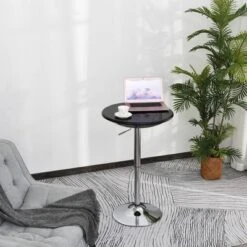 Homcom 21 HOMCOM 24.5" Round Cocktail Bar Table Metal Base Tall Bistro Pub Desk Adjustable Counter Height Black Silver