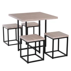 HOMCOM 5 Piece Dining Table Set, Square Kitchen Table Set With Stools For Small Space, Breakfast Nook -Homcom GUEST 2fde4b75 4e66 4599 9e6a 70018af972f6