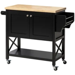 HOMCOM Rolling Kitchen Island On Wheels, Utility Serving Cart With Rubberwood Top, Towel Rack, Spice Rack And Storage Cabinet -Homcom GUEST 3038db93 4dc9 48f7 add1 9d68cd556ddc