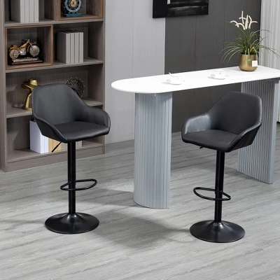 HOMCOM Adjustable Bar Stools Set Of 4, Swivel Barstools With Footrest And Back, PU Leather And Steel Round Base, For Kitchen Counter, Black 1 HOMCOM Adjustable Bar Stools Set Of 4, Swivel Barstools With Footrest And Back, PU Leather And Steel Round Base, For Kitchen Counter, Black