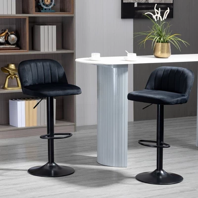 HOMCOM Adjustable Bar Stools Set Of 2, Velvet Counter Height Barstool, Upholstered Kitchen Stool With Swivel Seat, Steel Frame, Footrest For Kitchen Counter And Dining Room, Black 1 HOMCOM Adjustable Bar Stools Set Of 2, Velvet Counter Height Barstool, Upholstered Kitchen Stool With Swivel Seat, Steel Frame, Footrest For Kitchen Counter And Dining Room, Black