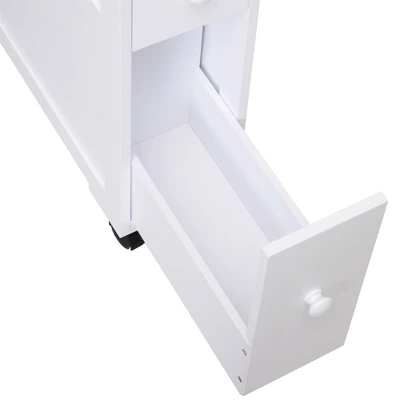 HOMCOM 6” X 20.5” X 26” Wood Rolling Narrow Bathroom Side Storage Cabinet - White 6 HOMCOM 6” X 20.5” X 26” Wood Rolling Narrow Bathroom Side Storage Cabinet - White - Image 6