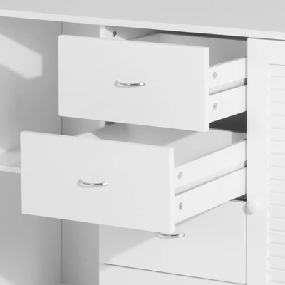 HOMCOM 47" Modern Storage Cabinet Buffet Sideboard With Drawers And Louvered Doors- White 5 HOMCOM 47" Modern Storage Cabinet Buffet Sideboard With Drawers And Louvered Doors- White - Image 5