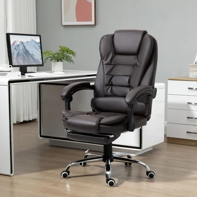 HOMCOM High-Back Executive Office Chair With Footrest, PU Leather Computer Chair With Reclining Function And Armrest, Ergonomic Office Chair, Coffee 1 HOMCOM High-Back Executive Office Chair With Footrest, PU Leather Computer Chair With Reclining Function And Armrest, Ergonomic Office Chair, Coffee