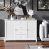 HOMCOM 47" Modern Storage Cabinet Buffet Sideboard With Drawers And Louvered Doors- White