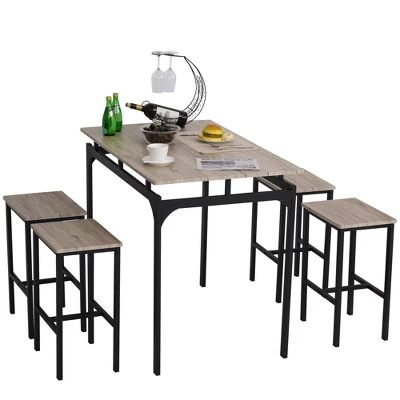 HOMCOM 5 Piece Modern Dining Table And 4 Stools Industrial Dining Set With Footrest & Metal Legs, For Kitchen, Natural 3 HOMCOM 5 Piece Modern Dining Table And 4 Stools Industrial Dining Set With Footrest & Metal Legs, For Kitchen, Natural - Image 3