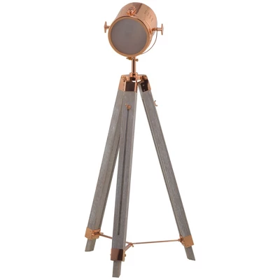 HOMCOM Vintage Tripod Floor Lamp, Height Adjustable Nautical Spotlight With Wood Legs, E12 Lamp Base For Living Room, Bedroom, Gray And Rose Gold 3 HOMCOM Vintage Tripod Floor Lamp, Height Adjustable Nautical Spotlight With Wood Legs, E12 Lamp Base For Living Room, Bedroom, Gray And Rose Gold - Image 3