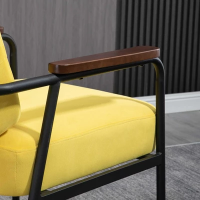 HOMCOM Modern Accent Chair With Cushioned Seat And Back, Upholstered Velvet Armchair For Bedroom, Living Room Chair With Arms And Steel Legs, Yellow 5 HOMCOM Modern Accent Chair With Cushioned Seat And Back, Upholstered Velvet Armchair For Bedroom, Living Room Chair With Arms And Steel Legs, Yellow - Image 5