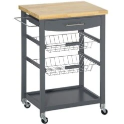 HOMCOM 3-Tier Utility Kitchen Cart With Handle Bar, Steel Basket Rolling Cart, Food Storage Service Trolley With Drawer, Rubber Wood Top 12 HOMCOM 3-Tier Utility Kitchen Cart With Handle Bar, Steel Basket Rolling Cart, Food Storage Service Trolley With Drawer, Rubber Wood Top -Homcom GUEST 3ae99e36 b09e 4ac0 bee0 94260c614857