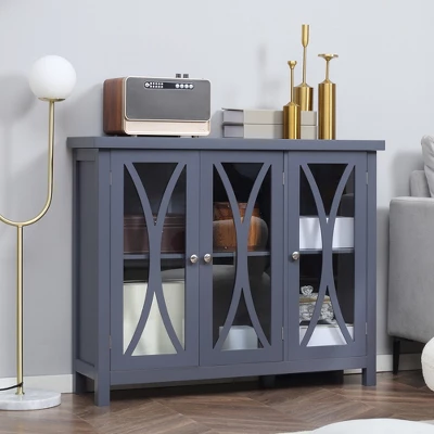 HOMCOM Elegant Kitchen Sideboard, Buffet Cabinet With Storage, Adjustable Shelves For Living Room, Study, 3 Glass Doors, Gray 1 HOMCOM Elegant Kitchen Sideboard, Buffet Cabinet With Storage, Adjustable Shelves For Living Room, Study, 3 Glass Doors, Gray