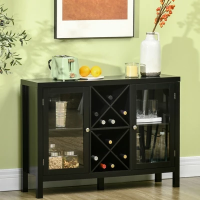 HOMCOM Modern Kitchen Sideboard, Buffet Table With Removable Wine Rack, Tempered Glass Door Cabinet And Adjustable Shelves For Living Room, Kitchen, Entryway, Black 2 HOMCOM Modern Kitchen Sideboard, Buffet Table With Removable Wine Rack, Tempered Glass Door Cabinet And Adjustable Shelves For Living Room, Kitchen, Entryway, Black - Image 2