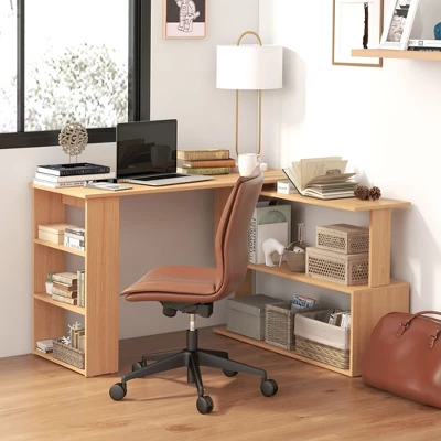 HOMCOM 360° Rotating Home Office Desk L Shaped Corner Computer Desk With Storage Shelves, Writing Table Workstation 2 HOMCOM 360° Rotating Home Office Desk L Shaped Corner Computer Desk With Storage Shelves, Writing Table Workstation - Image 2