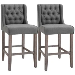 HOMCOM 26.25" Counter Height Bar Stools Set Of 2, Tufted Wingback Armless Upholstered Dining Chair With Rubber Wood Legs -Homcom GUEST 3da851ab fb7e 44ba 86f4 f8b603ed2c3c