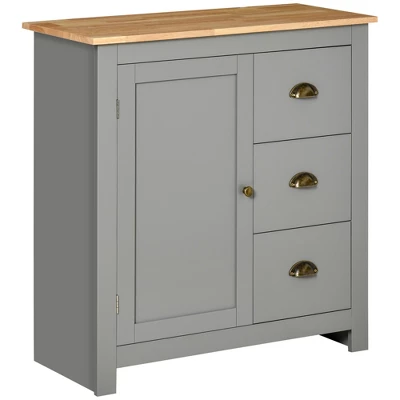 HOMCOM Modern Floor Cabinet, Storage Sideboard, Kitchen Buffet Table With Rubberwood Top, 3 Drawers And Cabinet With Adjustable Shelf 8 HOMCOM Modern Floor Cabinet, Storage Sideboard, Kitchen Buffet Table With Rubberwood Top, 3 Drawers And Cabinet With Adjustable Shelf - Image 8