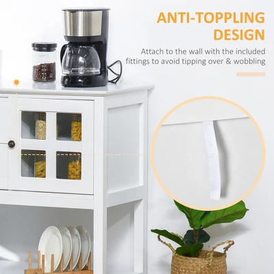 HOMCOM Kitchen Sideboard Serving Buffet Cabinet Cupboard Console Table With Adjustable Shelves, Glass Doors, And 2 Drawers, For Living Room 4 HOMCOM Kitchen Sideboard Serving Buffet Cabinet Cupboard Console Table With Adjustable Shelves, Glass Doors, And 2 Drawers, For Living Room - Image 4