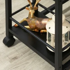 HOMCOM C Shaped End Table With Storage Shelves, Mobile Side Table With Wheels For Sofa Couch, Bed, Metal Frame, Black -Homcom GUEST 3f0f30a1 4fd9 4db4 9f52 41ed53db7c61