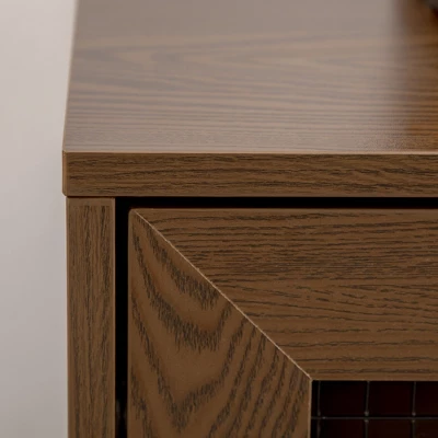 HOMCOM Industrial Buffet Cabinet, Kitchen Sideboard With Metal Grid Flip Drawer, 2-Tier Cabinet, Adjustable Shelf For Living Room, Dining Room, Walnut 4 HOMCOM Industrial Buffet Cabinet, Kitchen Sideboard With Metal Grid Flip Drawer, 2-Tier Cabinet, Adjustable Shelf For Living Room, Dining Room, Walnut - Image 4