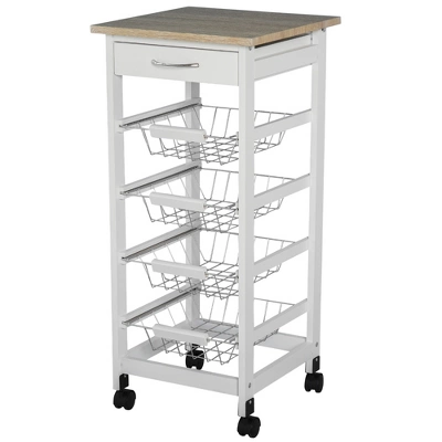 HOMCOM 32.25" Wooden Rolling Kitchen Storage Cart, Kitchen Island With Storage Drawer And Baskets On 360° Swivel Wheels 9 HOMCOM 32.25" Wooden Rolling Kitchen Storage Cart, Kitchen Island With Storage Drawer And Baskets On 360° Swivel Wheels - Image 9