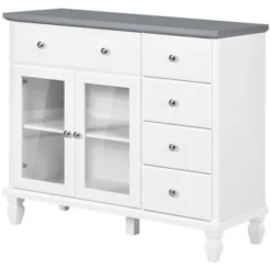 HOMCOM Kitchen Sideboard, Buffet Cabinet With 5 Storage Drawers And Double Glass Door Cupboard For Living Room, White 7 HOMCOM Kitchen Sideboard, Buffet Cabinet With 5 Storage Drawers And Double Glass Door Cupboard For Living Room, White -Homcom GUEST 40aac111 dae6 4622 8ec9 ec6366c3009c