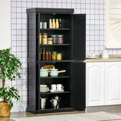 HOMCOM Freestanding Modern 4 Door Kitchen Pantry, Storage Cabinet Organizer With 6-Tier Shelves, And 4 Adjustable Shelves, Black 5 HOMCOM Freestanding Modern 4 Door Kitchen Pantry, Storage Cabinet Organizer With 6-Tier Shelves, And 4 Adjustable Shelves, Black - Image 5