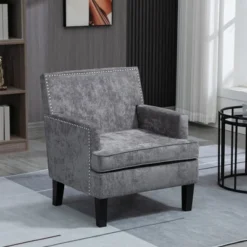 HOMCOM Modern Accent Chair, Upholstered Living Room Chair With Solid Wood Legs And Nailhead Trim, Armchair