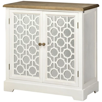 HOMCOM Farmhouse Storage Cabinet, Sideboard Buffet Cabinet With Double Glass Doors And Solid Wood Countertop For Kitchen, Living Room 3 HOMCOM Farmhouse Storage Cabinet, Sideboard Buffet Cabinet With Double Glass Doors And Solid Wood Countertop For Kitchen, Living Room - Image 3