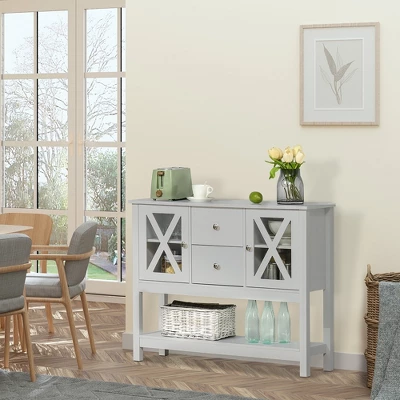 HOMCOM 70" Kitchen Buffet Hutch With 3-Tier Shelving, Freestanding Storage Pantry Cabinet With Adjustable Shelves, Countertop, Gray 2 HOMCOM 70" Kitchen Buffet Hutch With 3-Tier Shelving, Freestanding Storage Pantry Cabinet With Adjustable Shelves, Countertop, Gray - Image 2