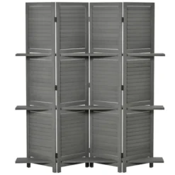 HOMCOM 4 Panel 67" Tall Wood Privacy Screen Room Divider With 3 Display Shelves, And Folding Storage For Bedroom Or Home Office, Gray -Homcom GUEST 478eb294 6c48 4603 8f04 a26bff5926c8