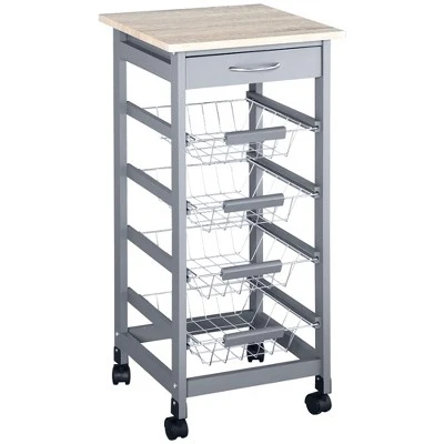 HOMCOM 32.25" Wooden Rolling Kitchen Storage Cart, Kitchen Island With Storage Drawer And Baskets On 360° Swivel Wheels 8 HOMCOM 32.25" Wooden Rolling Kitchen Storage Cart, Kitchen Island With Storage Drawer And Baskets On 360° Swivel Wheels - Image 8